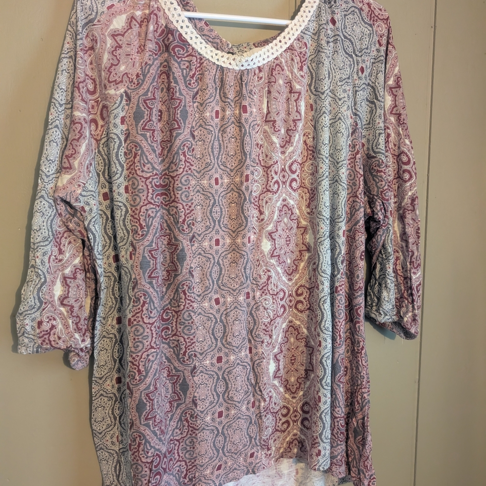 Symmetry Paisley Blouse - Pink and Gray